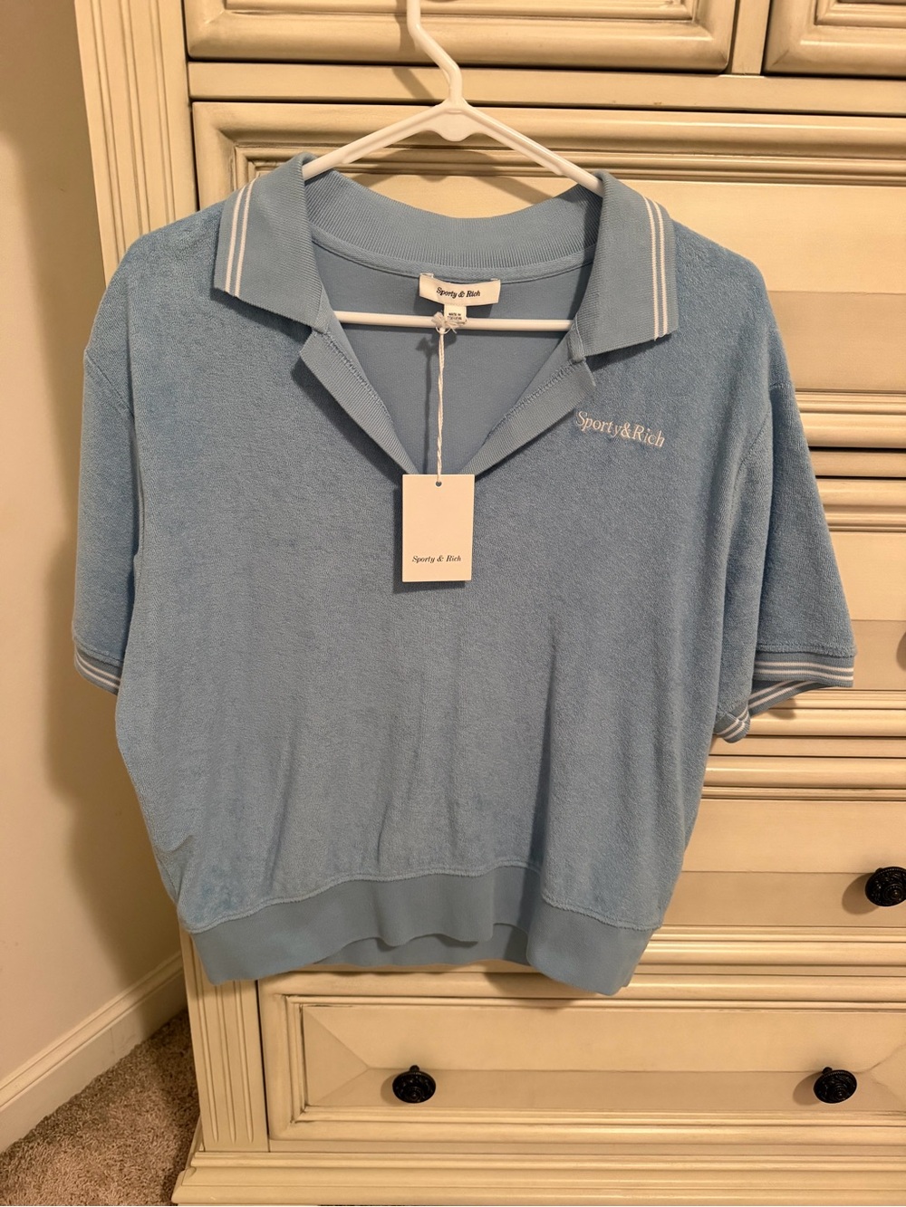 NWT Sporty & Rich Serif Logo Cotton Terry Polo